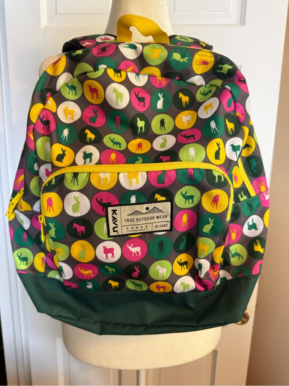 Kavu Multicolor Animal Pattern Backpack - Green Accent Pink interior